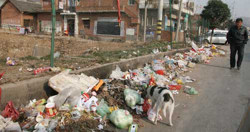 夜村鎮(zhèn)街道與312國道邊垃圾成堆亟待治理