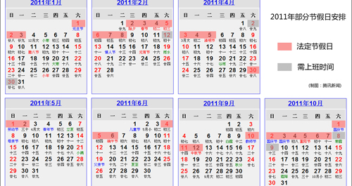 國務院辦公廳公布2011年部分節假日安排通知